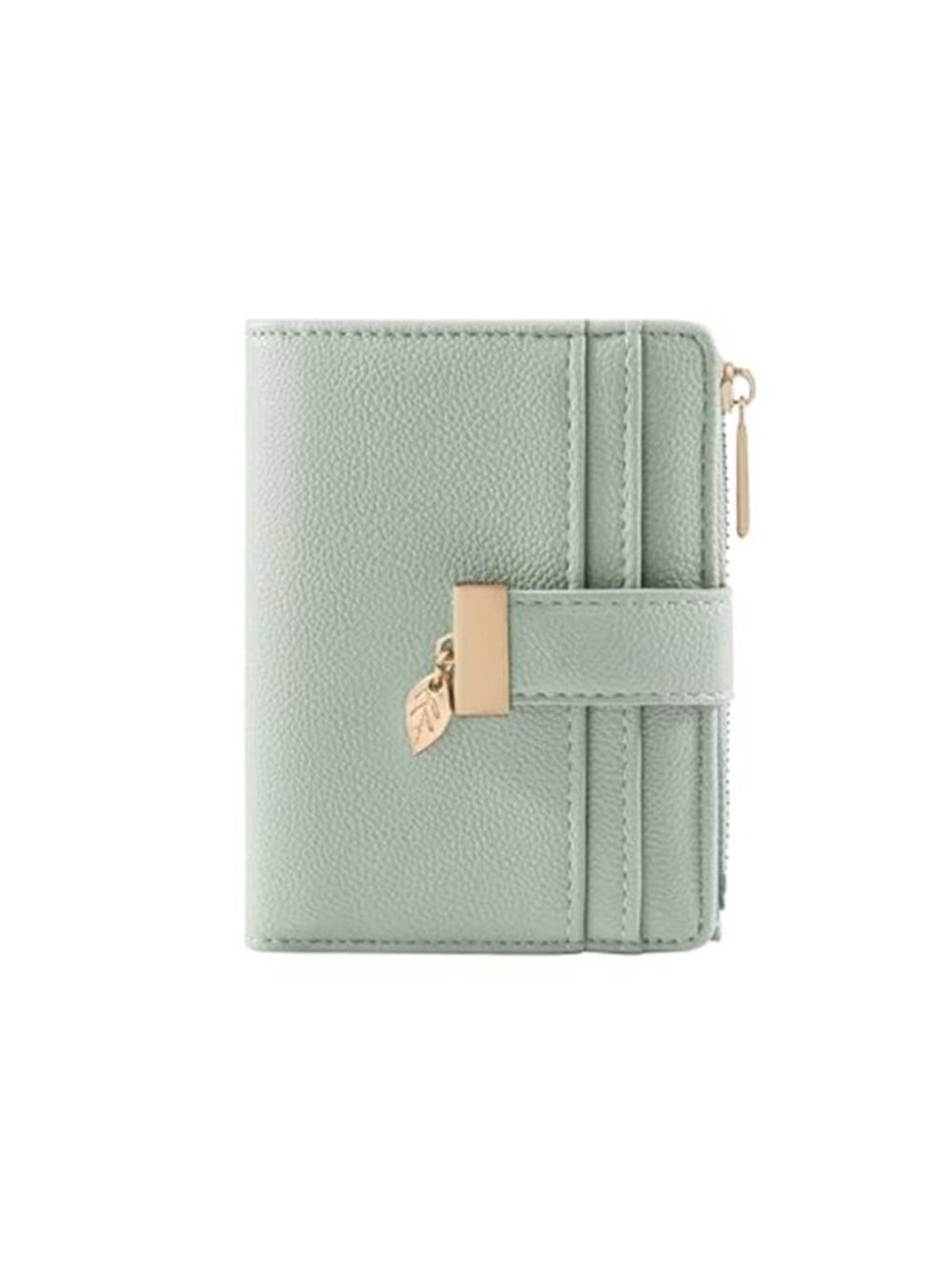 Womens Slim Bifold Wallet Green Faux Leather Card Holder Coin Pocket ID Window